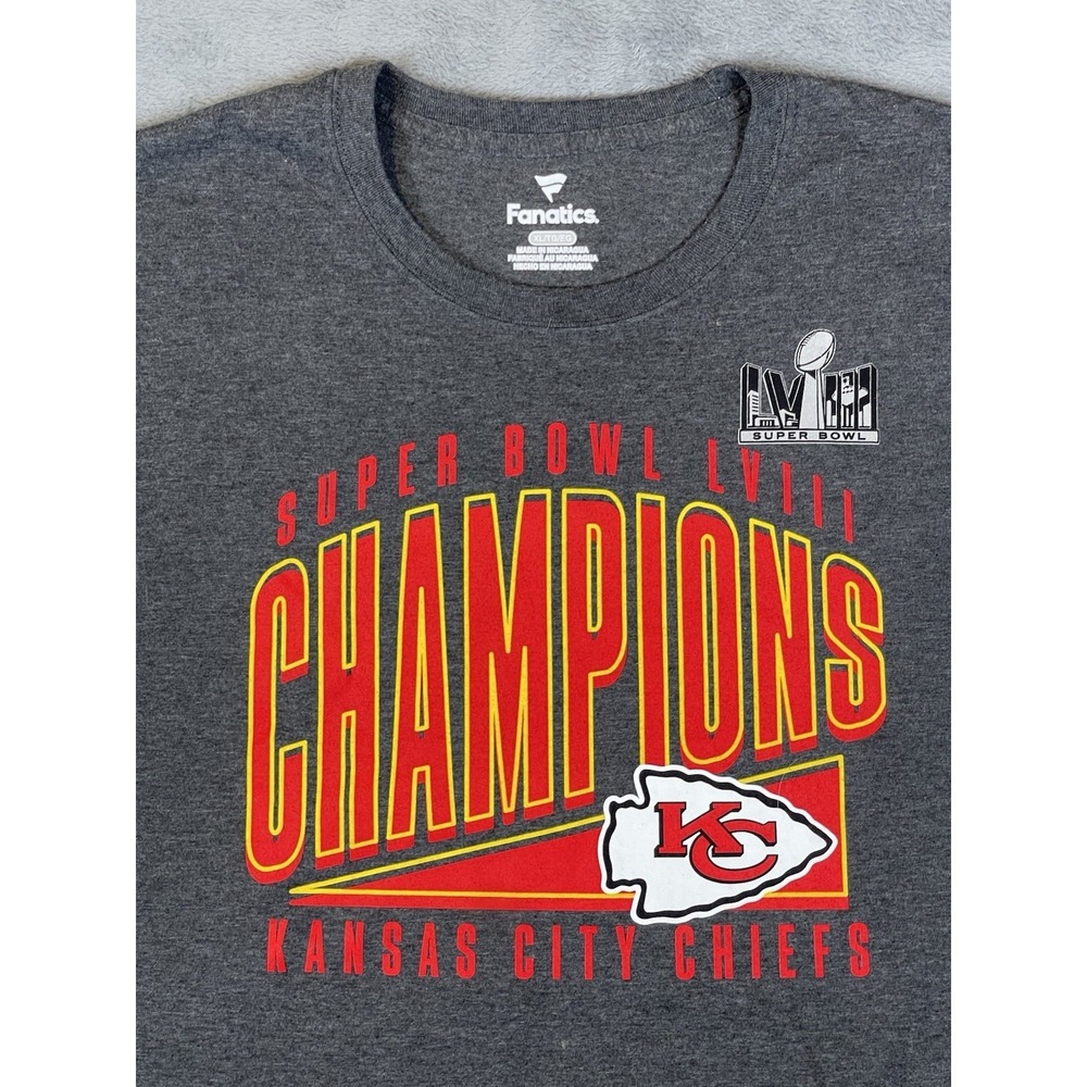 Fanatics Shirt Mens XL Gray‎ NFL Kansas City Chiefs Super Bowl Champs LVIII 58 - Picture 3 of 8